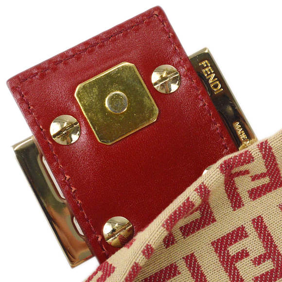 FENDI Zucchino Mamma Baguette Mini Handbag Red Beige 97827 - Picture 6 of 10